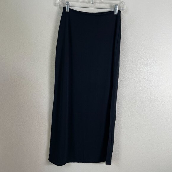 Vintage Y2K 90's Gap Womens Small Black Midi Skirt Stretch Pull On Side Slit - Picture 1 of 8